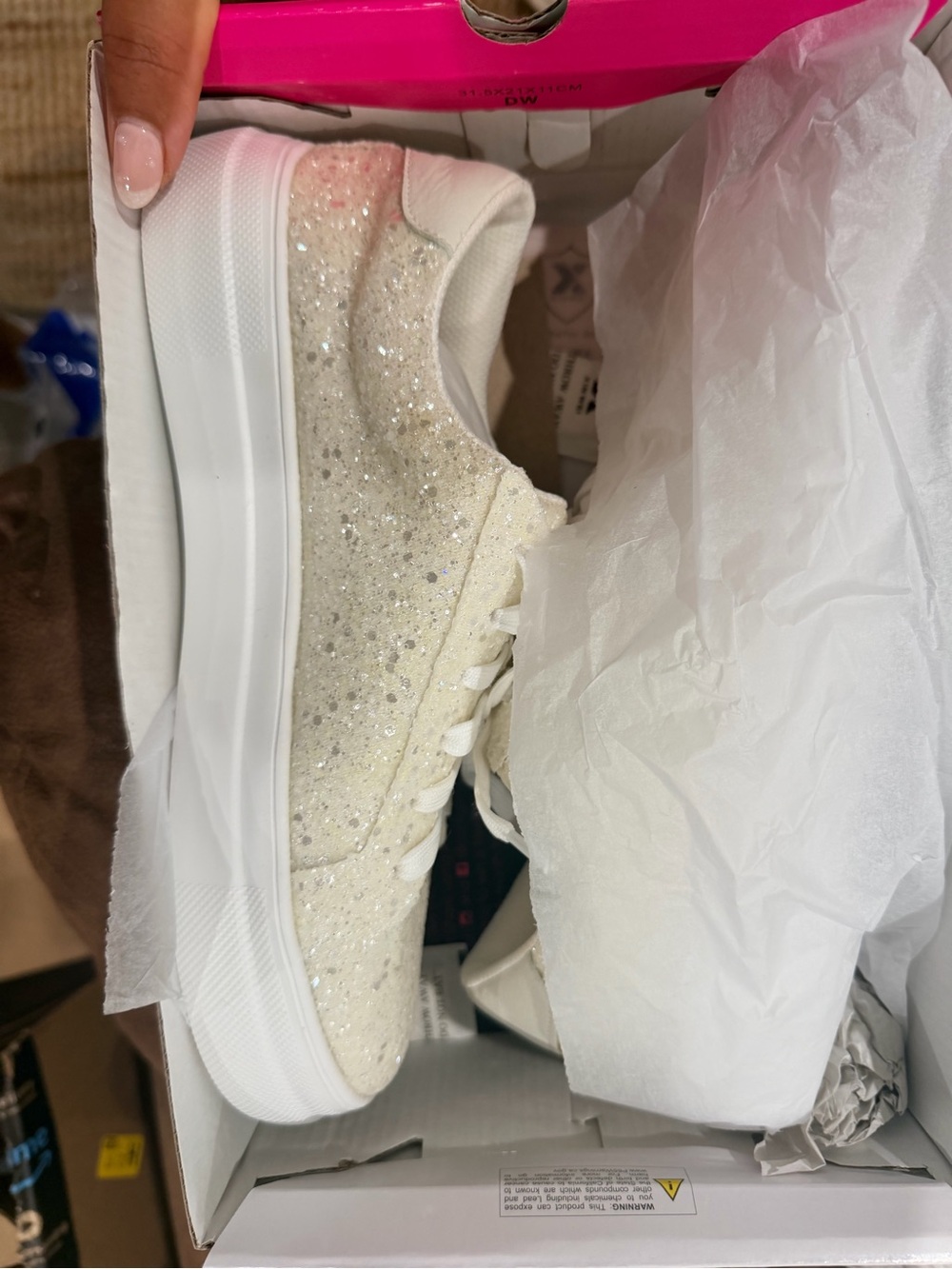 Corkys Glitter Lace-Up Platform Sneakers in Ivory